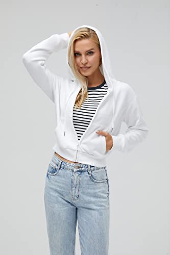White, Black, Grey Cropped Zip-Up Hoodie for Women