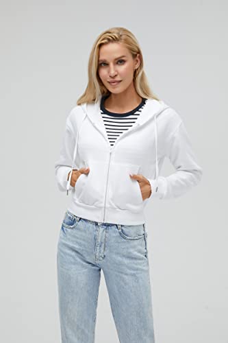White, Black, Grey Cropped Zip-Up Hoodie for Women