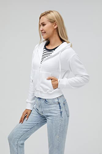 White, Black, Grey Cropped Zip-Up Hoodie for Women