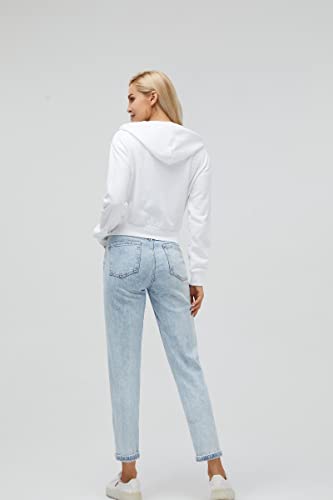 White, Black, Grey Cropped Zip-Up Hoodie for Women