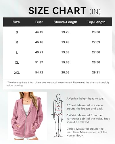 Womens Oversized Zip Up Hoodie Sweatshirt - Solid Pink