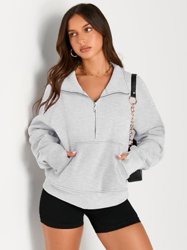 Womens Half Zip Cropped Oversized Hoodie Sweater