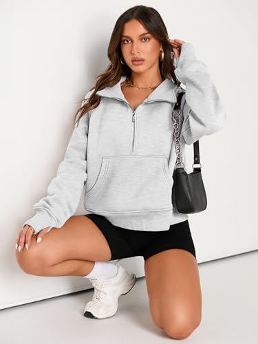 Womens Half Zip Cropped Oversized Hoodie Sweater