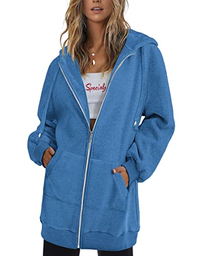 Zeagoo Blue Fleece Zip-Up Hoodie for Ladies