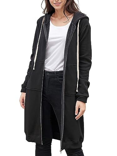 Black Full Zip-Up Hoodie Women's Fashion Fleece Sweatshirt