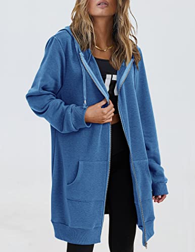 Zeagoo Blue Fleece Zip-Up Hoodie for Ladies