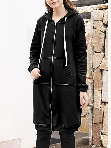 Black Full Zip-Up Hoodie Women's Fashion Fleece Sweatshirt