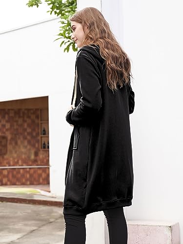 Black Full Zip-Up Hoodie Women's Fashion Fleece Sweatshirt