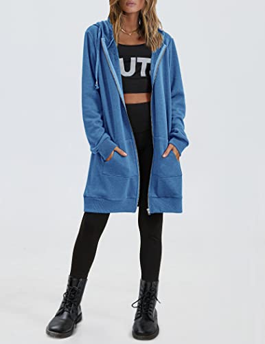 Zeagoo Blue Fleece Zip-Up Hoodie for Ladies