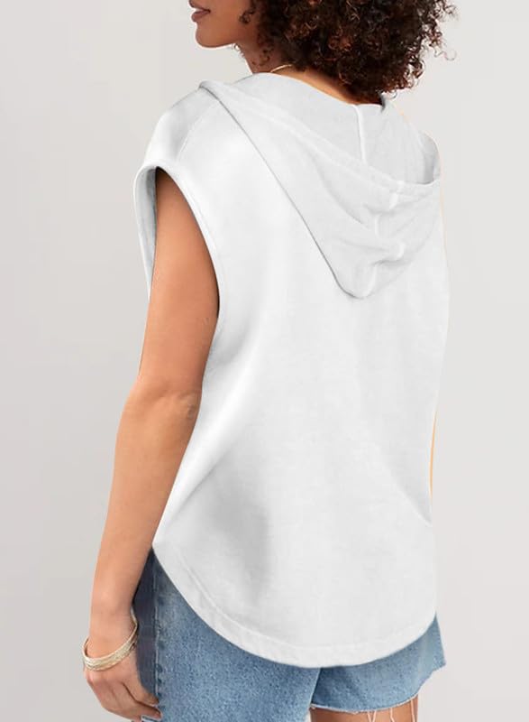 SHEWIN White Drawstring Hoodie Pullover - Fashion Womens