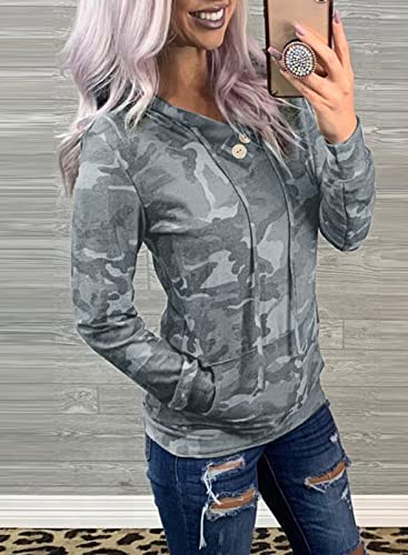 Dokotoo Women's Camo Hoodie V-Neck Pullover Sweatshirt