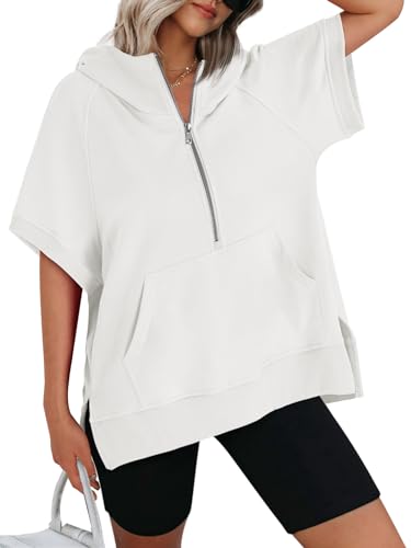 White Y2k Half Zip Oversized Hoodie for Women