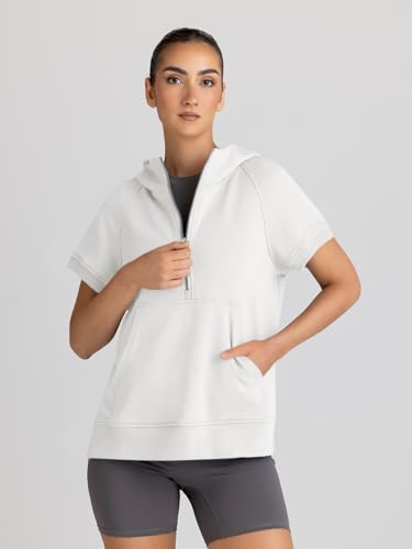 White Y2k Half Zip Oversized Hoodie for Women