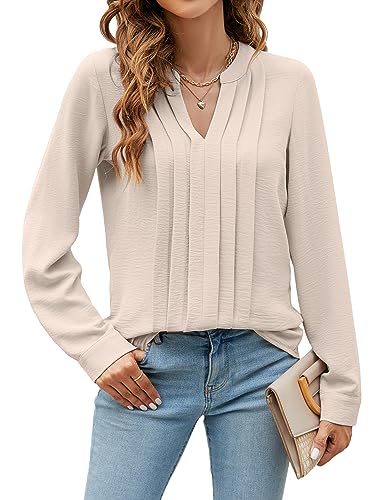 Blooming Jelly Women's V-Neck Flowy Pleated Blouse
