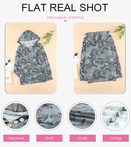 Dokotoo Women's Camo Hoodie V-Neck Pullover Sweatshirt