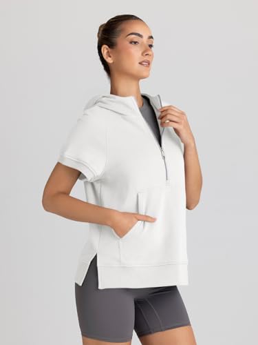 White Y2k Half Zip Oversized Hoodie for Women