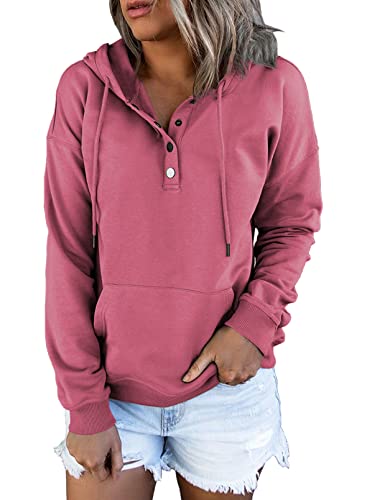 Ezymall Women's Hooded Pullover Sweatshirt in Rose Red