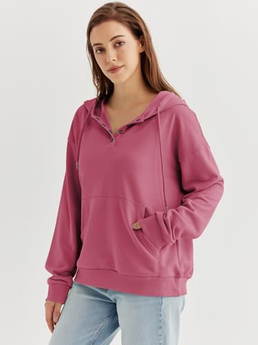 Ezymall Women's Hooded Pullover Sweatshirt in Rose Red