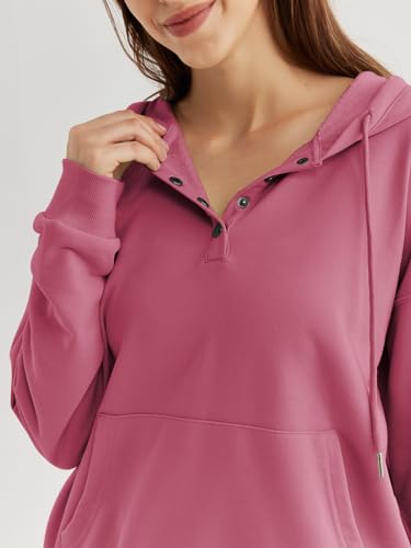 Ezymall Women's Hooded Pullover Sweatshirt in Rose Red