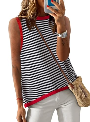 Dokotoo Womens Striped Color Block High Neck Tank Top