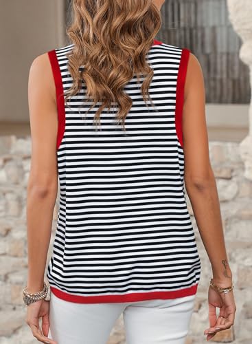 Dokotoo Womens Striped Color Block High Neck Tank Top