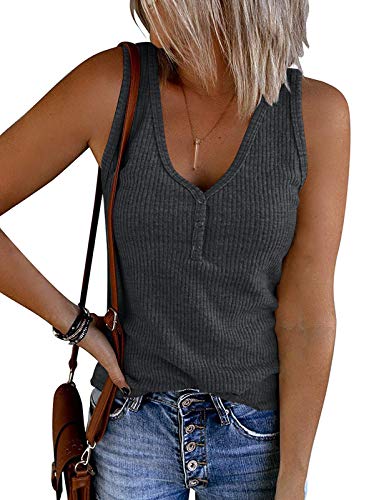 MEROKEETY Women's V Neck Ribbed Tank Top Blouse