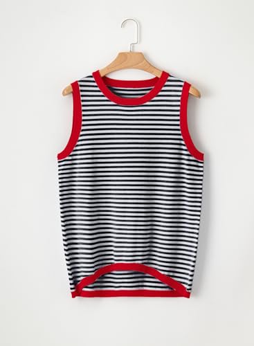 Dokotoo Womens Striped Color Block High Neck Tank Top
