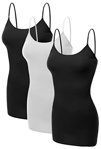 Emmalise Women's Basic Long Camisole Set - Black/White, Medium