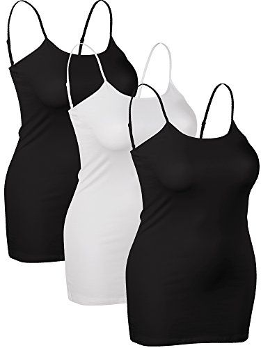 Emmalise Women's Basic Long Camisole Set - Black/White, Medium