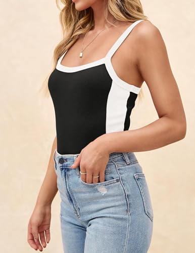 ZESICA Ribbed Knit Spaghetti Strap Crop Tank Top
