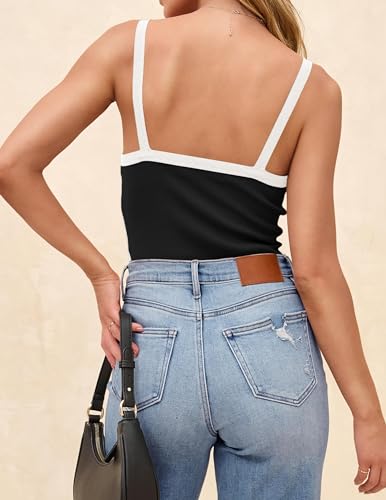 ZESICA Ribbed Knit Spaghetti Strap Crop Tank Top