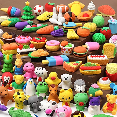 100 Pack Animal Pencil Erasers 3D Desk Pets