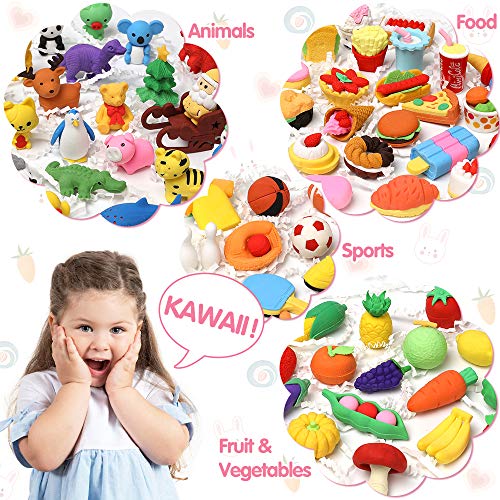 100 Pack Animal Pencil Erasers 3D Desk Pets