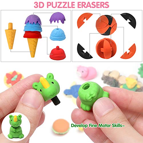 100 Pack Animal Pencil Erasers 3D Desk Pets
