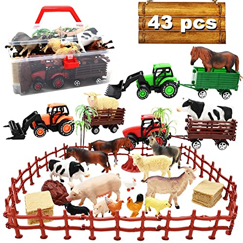 Farm Toy Tractor Set with Animals and Fence