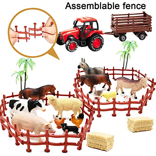 Farm Toy Tractor Set with Animals and Fence