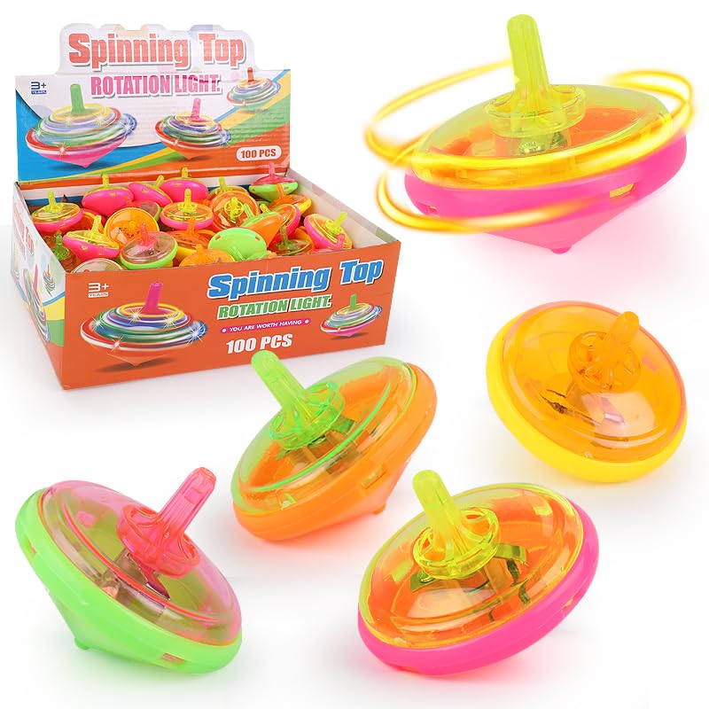 Multicolored LED Flashing Mini Spinning Tops Bulk Pack