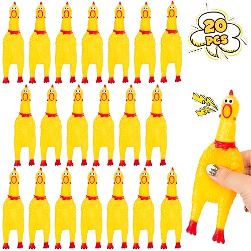 Bulk Pack of 20 Squeaky Rubber Chickens, Novelty Toys