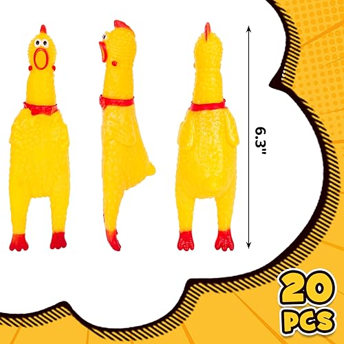 Bulk Pack of 20 Squeaky Rubber Chickens, Novelty Toys