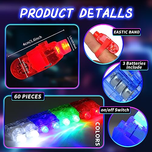 60Pcs LED Finger Lights Novelty Toys Pack for Kids