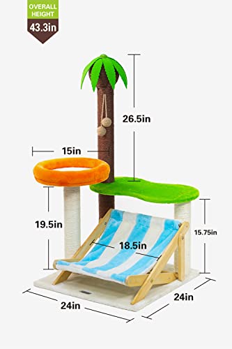 Coconut Tree Cat Tower Condo with Scratch Posts
