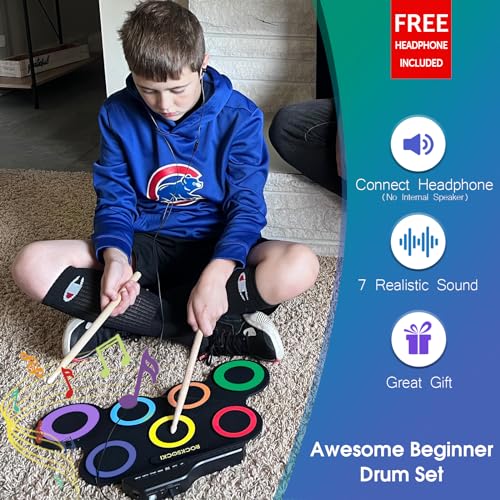Electric 7-Pad Drum Set with Headphones for Kids