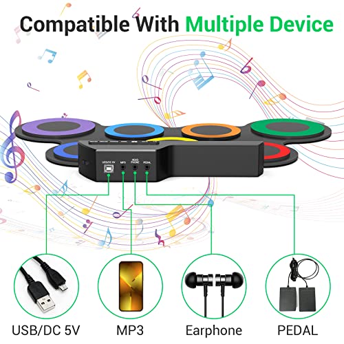 Electric 7-Pad Drum Set with Headphones for Kids