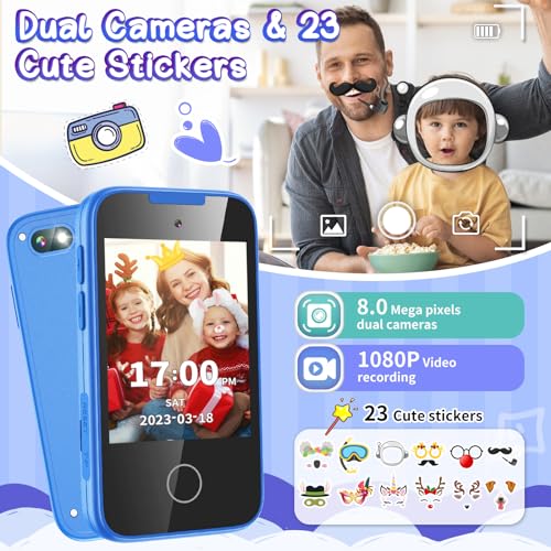 Touchscreen Dual Camera Kids Phone Toy Blue Ages 3-6