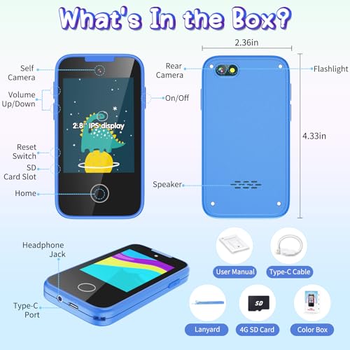 Touchscreen Dual Camera Kids Phone Toy Blue Ages 3-6