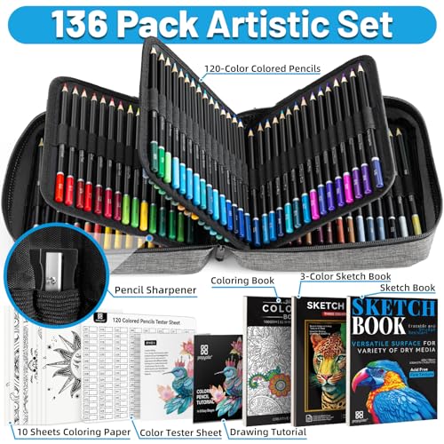 136-Pack Colored Pencils Set with Portable Case