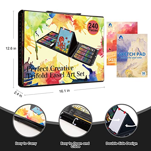240-Piece Art Set with Double Sided Easel, Sketch Pads