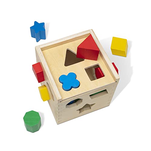Classic Wooden Shape Sorting Cube Toy - 12 Shapes