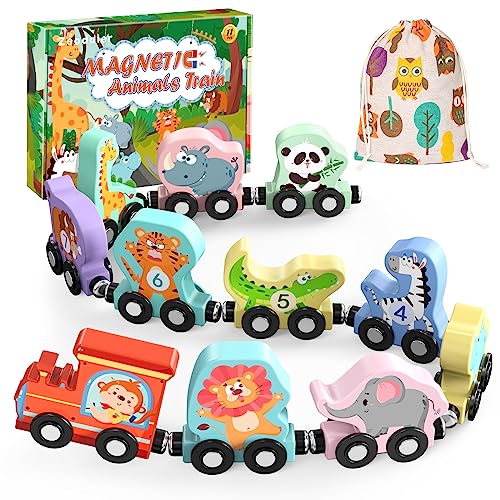 Wooden Animal Train Set, Montessori Learning Toys for Toddlers