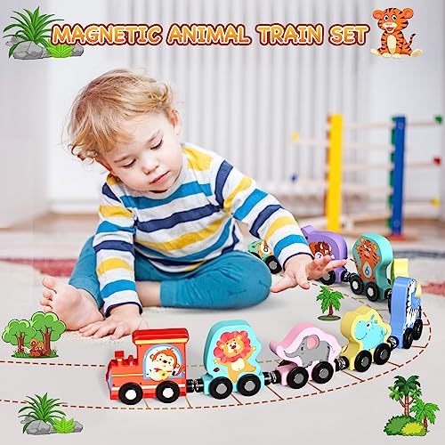 Wooden Animal Train Set, Montessori Learning Toys for Toddlers
